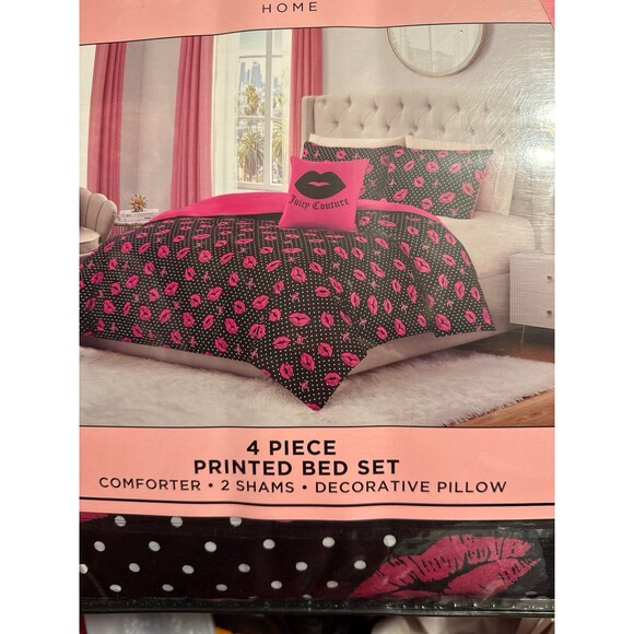 Juicy Couture Lip Print Comforter Set, 4 piece Bed Set, Queen - Picture 2 of 5